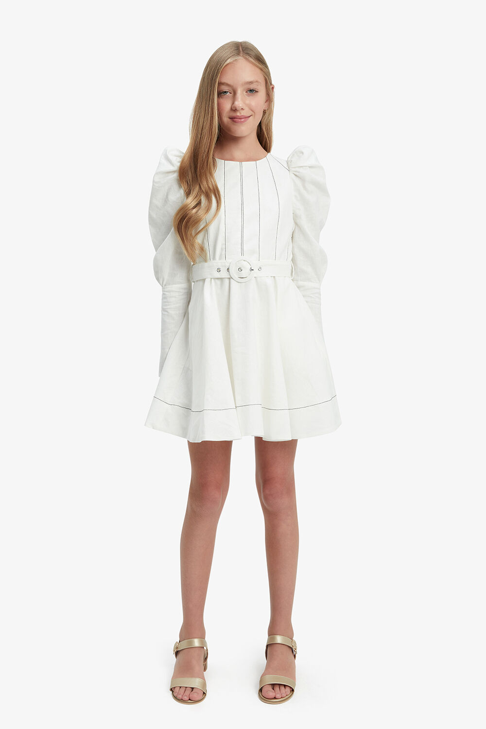 ZETA PUFF SLEEVE DRESS in colour BRIGHT WHITE